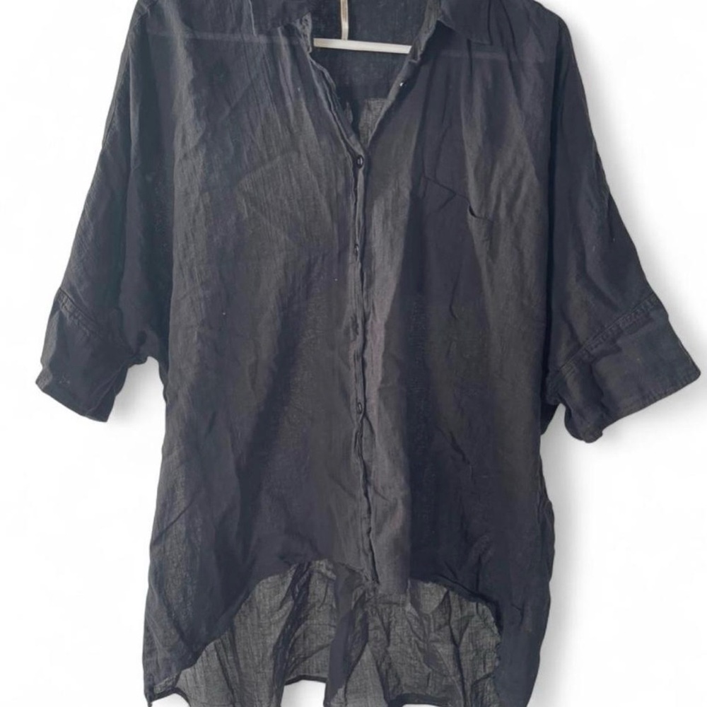 Free People Sheer Black Button-Up Top